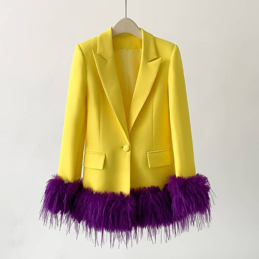 BL045 Women Feathered Straight Suit Runway Fashion Blazer