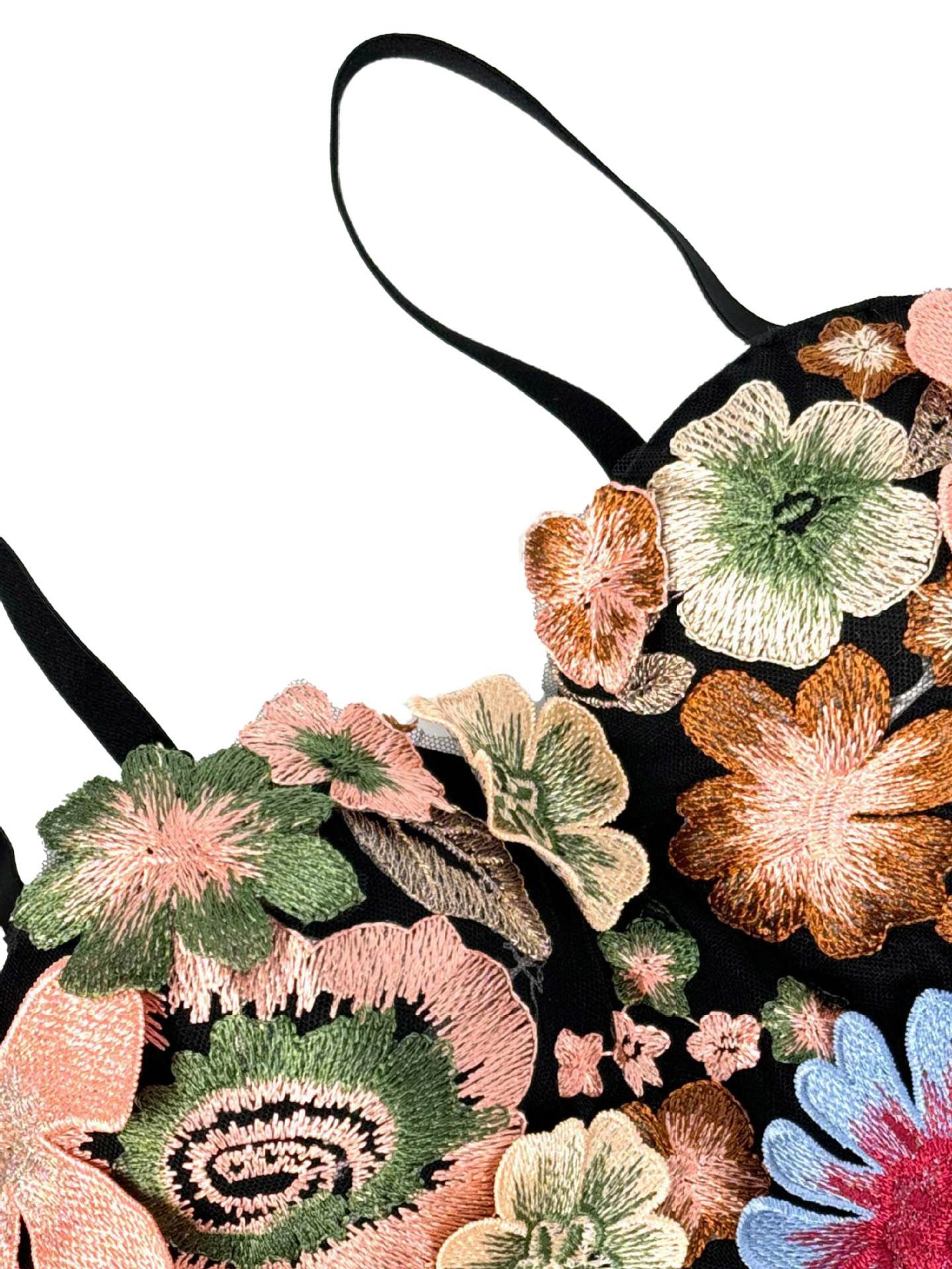 VE006Y Retro Floral Embroidered Tube Top Camisole with Bra