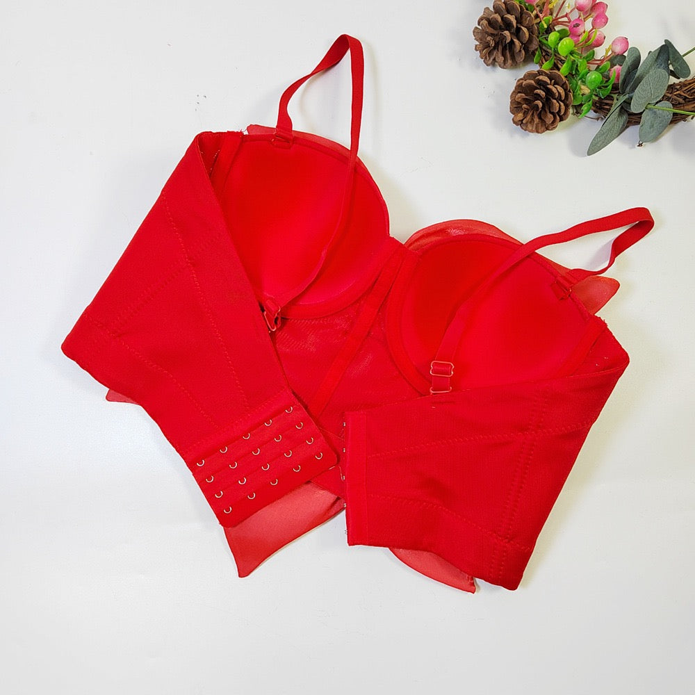 VE009Y Elegant Tube Top with 3D Bow & Floral Embellishments