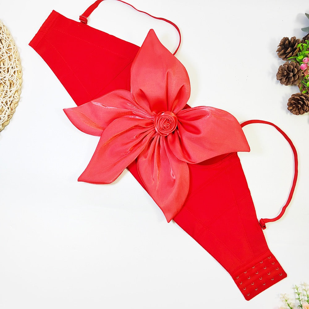 VE009Y Elegant Tube Top with 3D Bow & Floral Embellishments