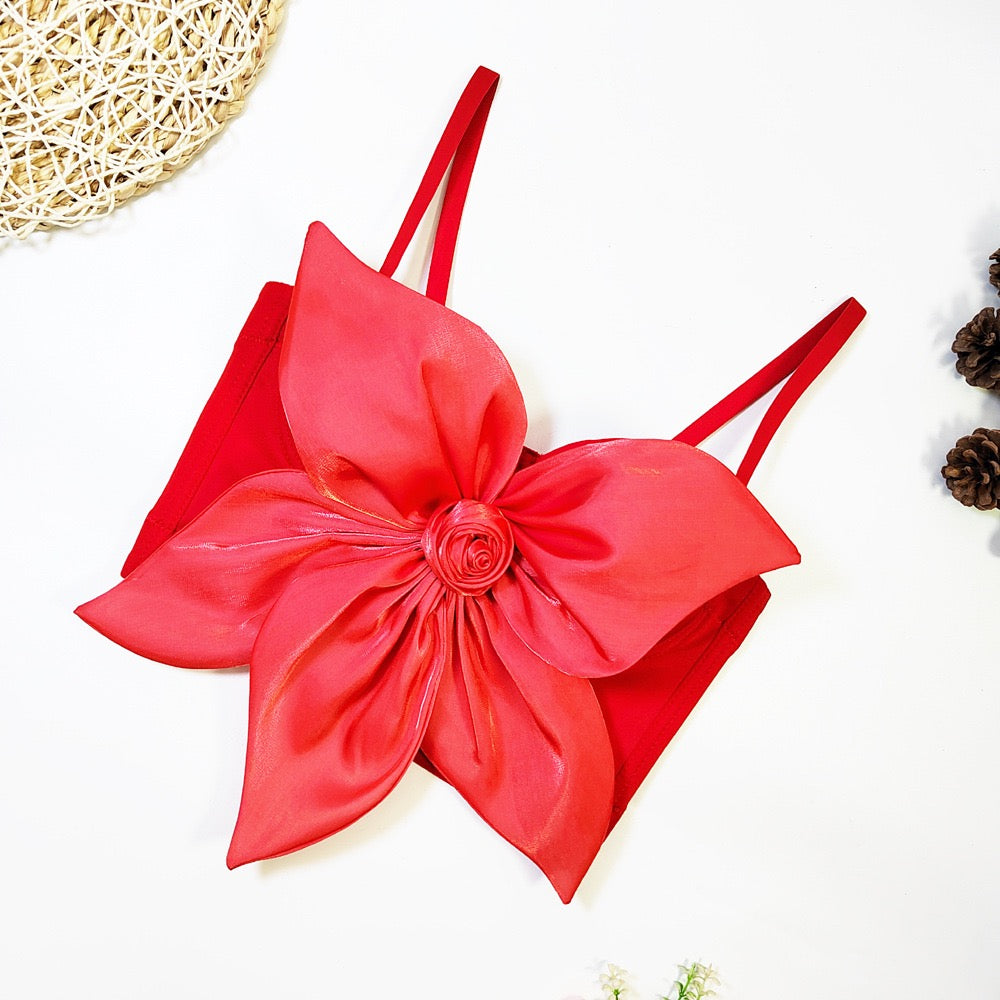 VE009Y Elegant Tube Top with 3D Bow & Floral Embellishments