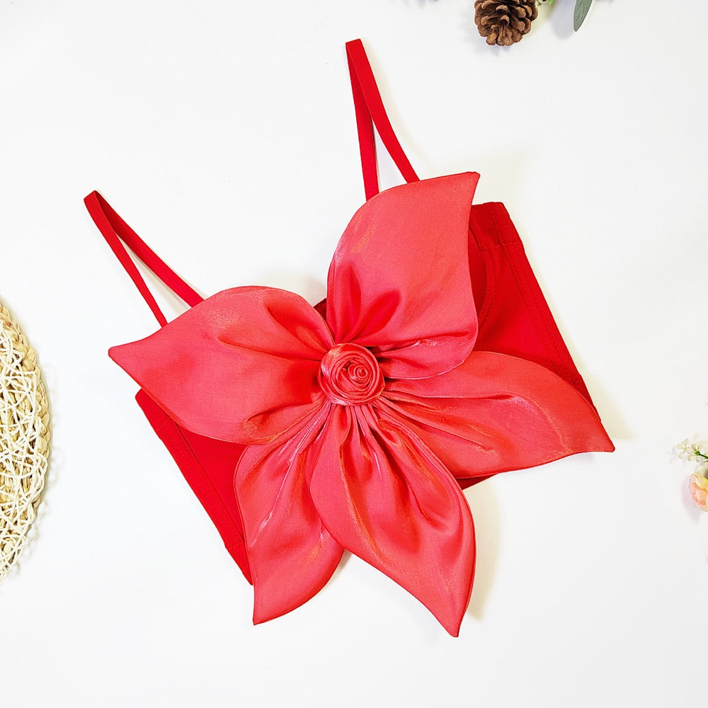 VE009Y Elegant Tube Top with 3D Bow & Floral Embellishments