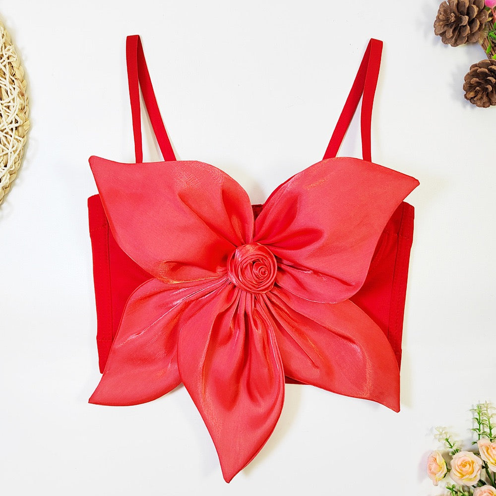 VE009Y Elegant Tube Top with 3D Bow & Floral Embellishments