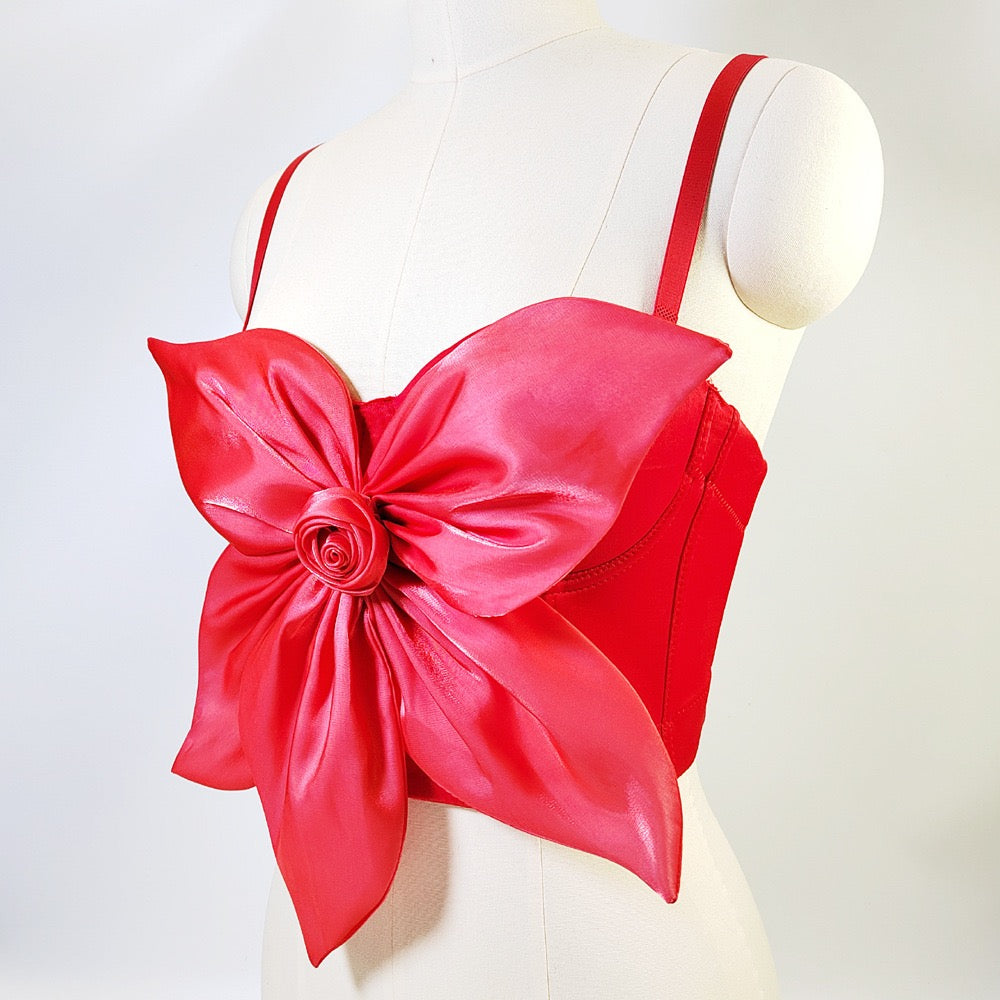 VE009Y Elegant Tube Top with 3D Bow & Floral Embellishments