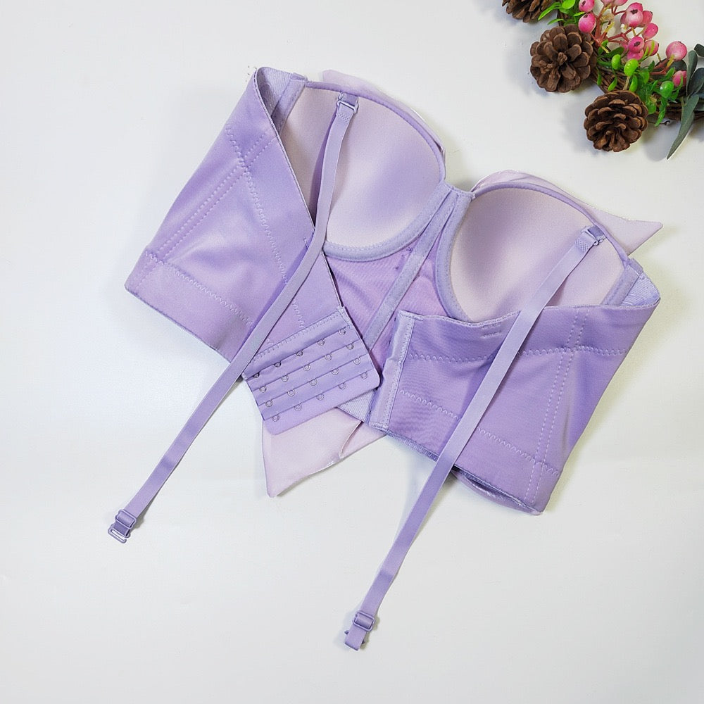 VE009Y Elegant Tube Top with 3D Bow & Floral Embellishments