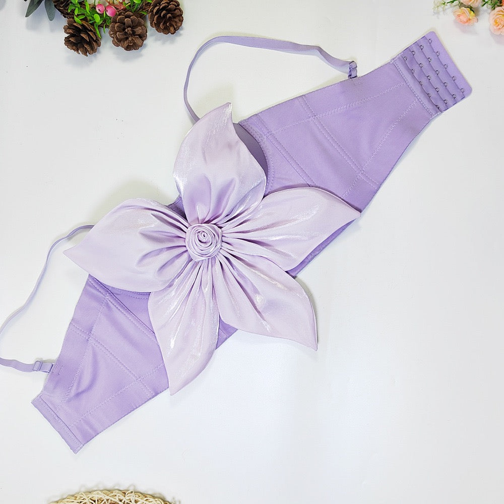 VE009Y Elegant Tube Top with 3D Bow & Floral Embellishments