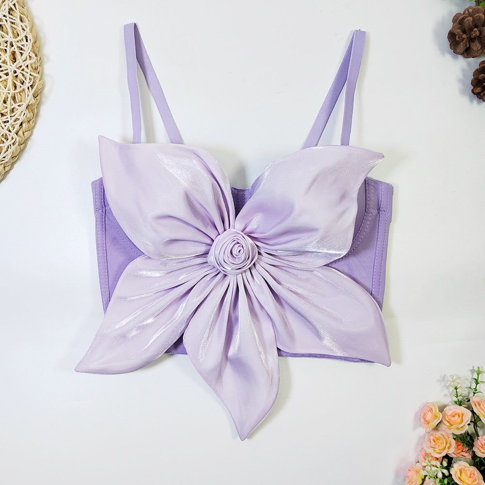 VE009Y Elegant Tube Top with 3D Bow & Floral Embellishments
