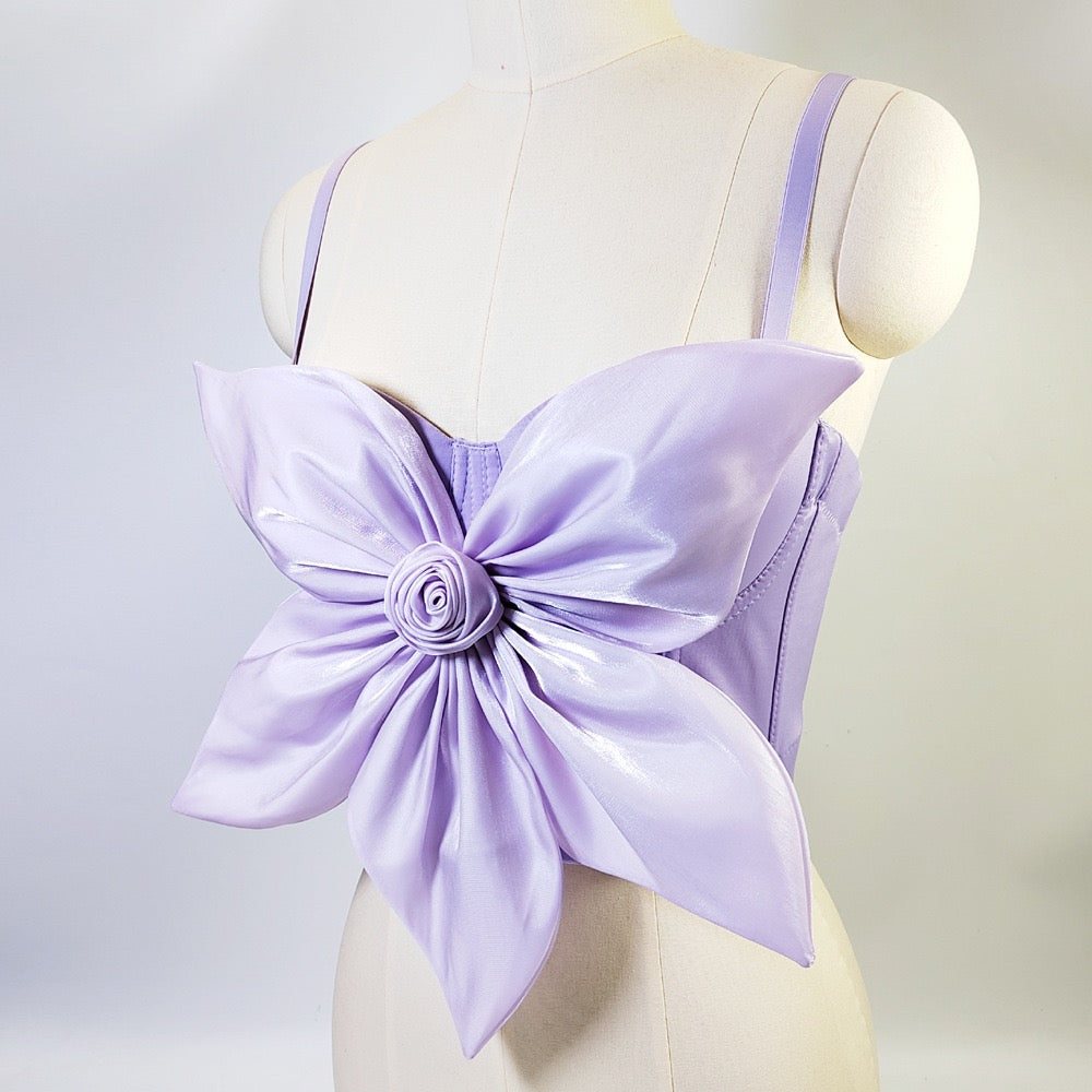 VE009Y Elegant Tube Top with 3D Bow & Floral Embellishments