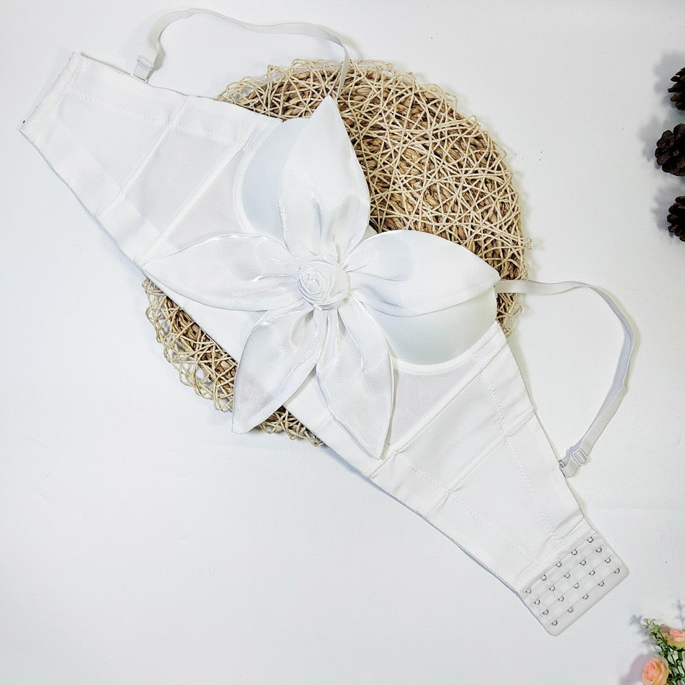 VE009Y Elegant Tube Top with 3D Bow & Floral Embellishments