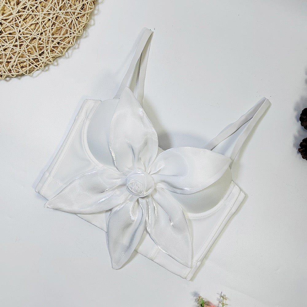 VE009Y Elegant Tube Top with 3D Bow & Floral Embellishments