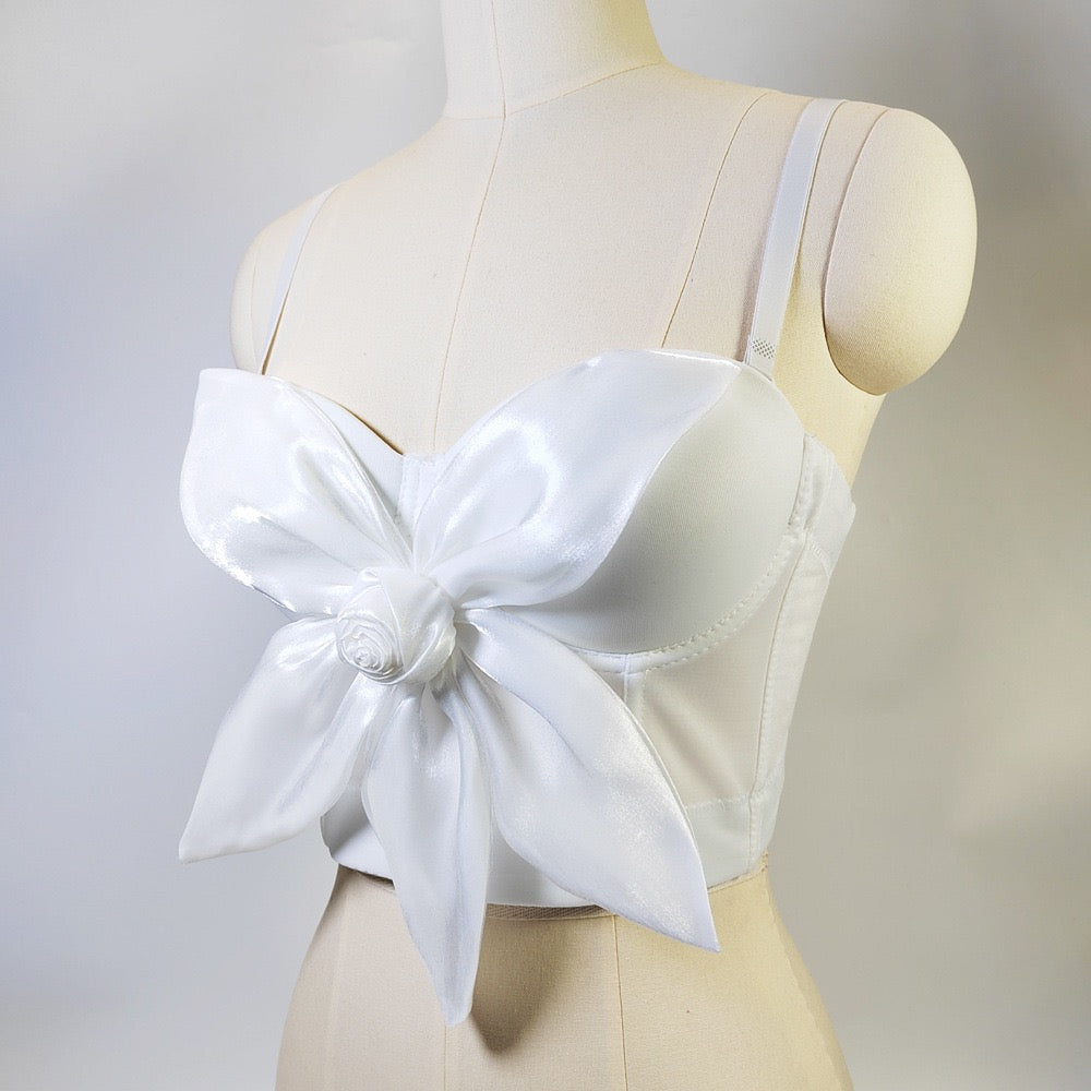VE009Y Elegant Tube Top with 3D Bow & Floral Embellishments