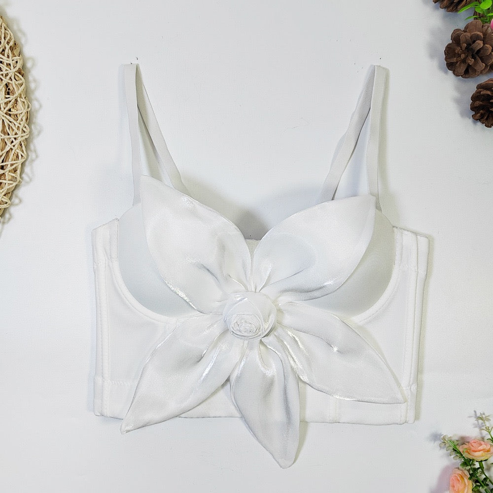 VE009Y Elegant Tube Top with 3D Bow & Floral Embellishments