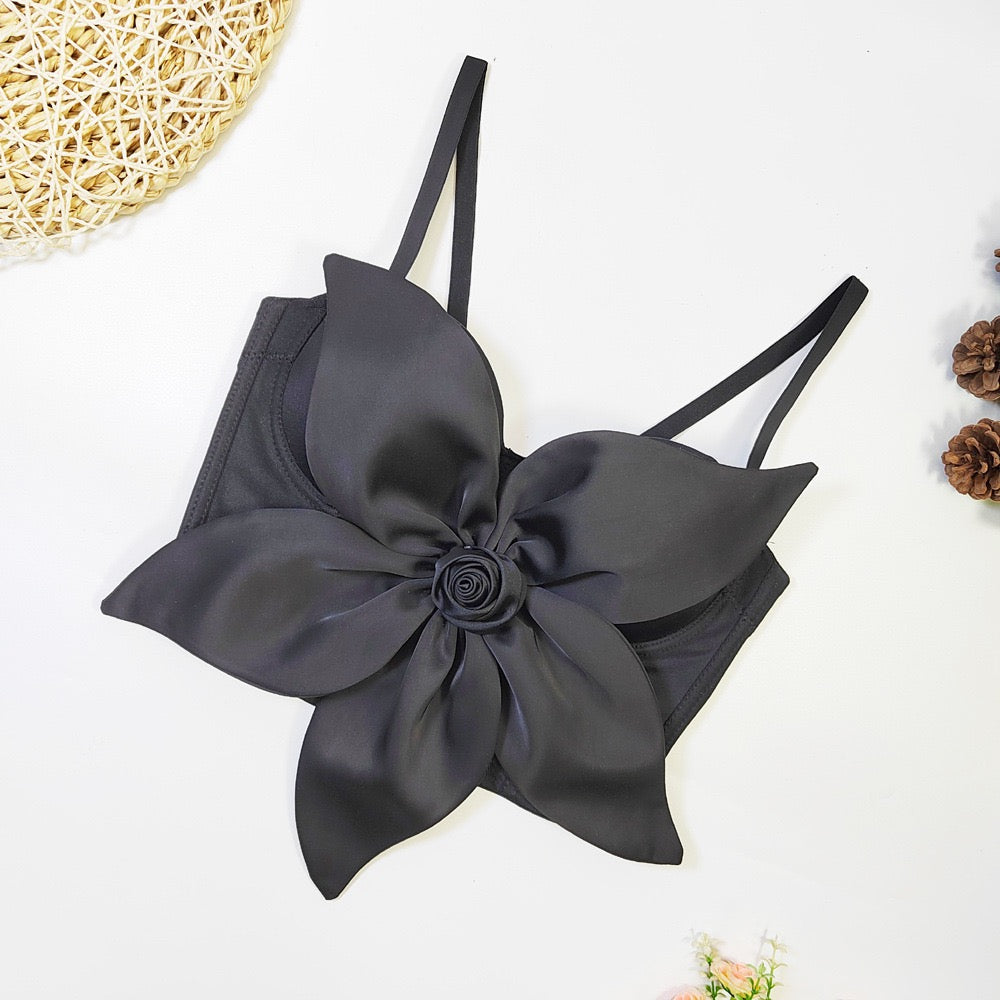 VE009Y Elegant Tube Top with 3D Bow & Floral Embellishments