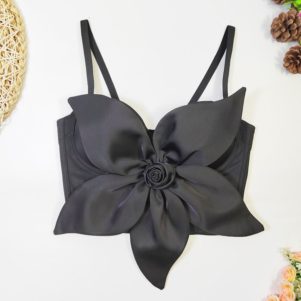 VE009Y Elegant Tube Top with 3D Bow & Floral Embellishments