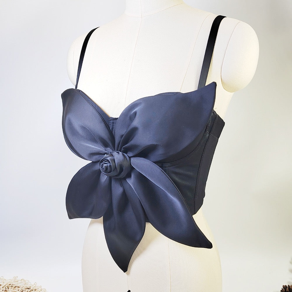 VE009Y Elegant Tube Top with 3D Bow & Floral Embellishments