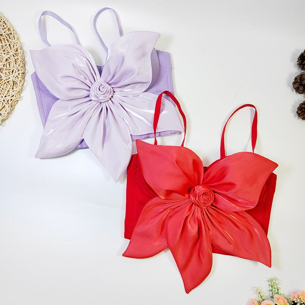 VE009Y Elegant Tube Top with 3D Bow & Floral Embellishments