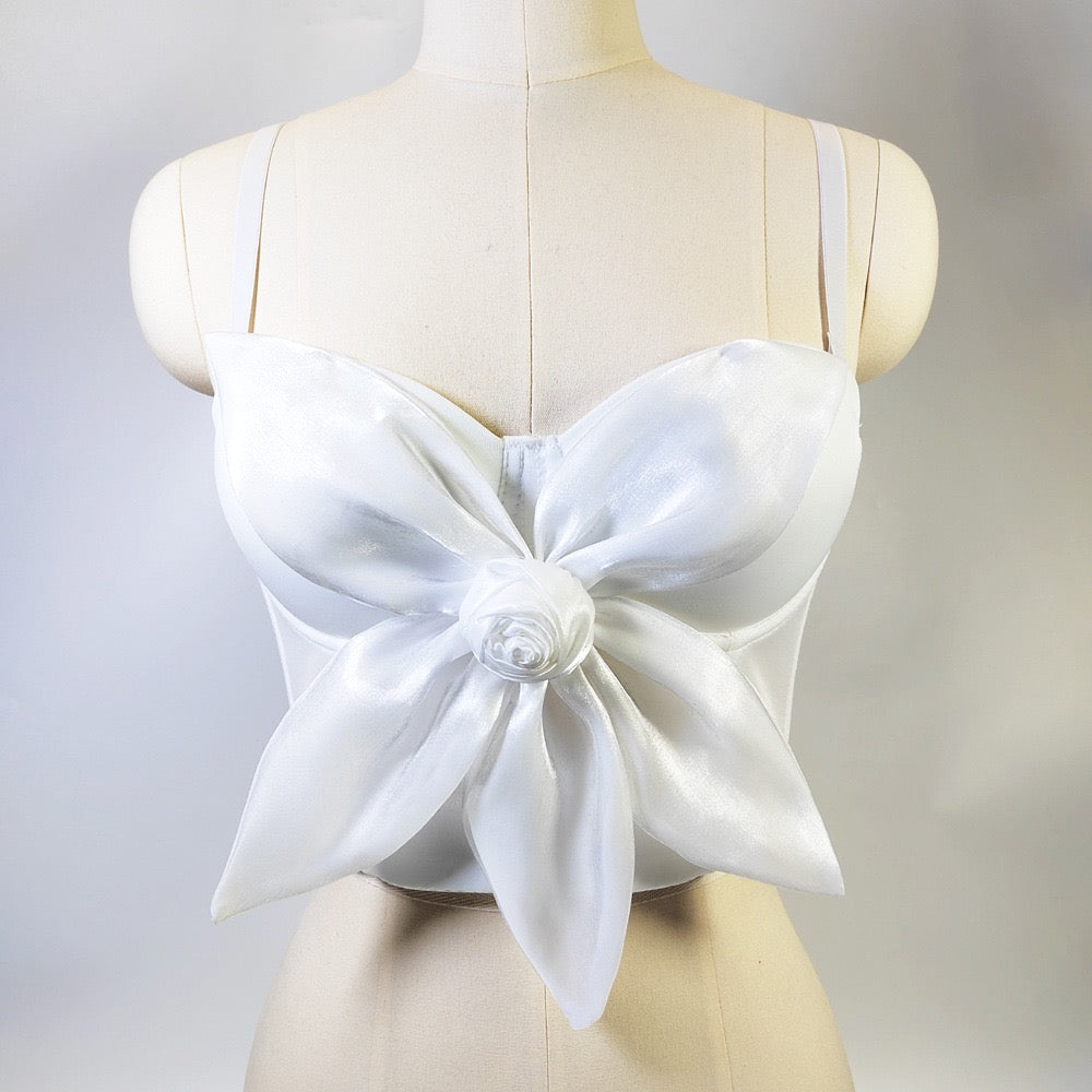 VE009Y Elegant Tube Top with 3D Bow & Floral Embellishments