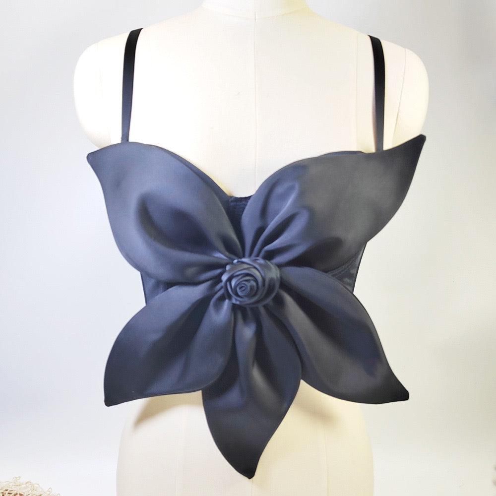 VE009Y Elegant Tube Top with 3D Bow & Floral Embellishments