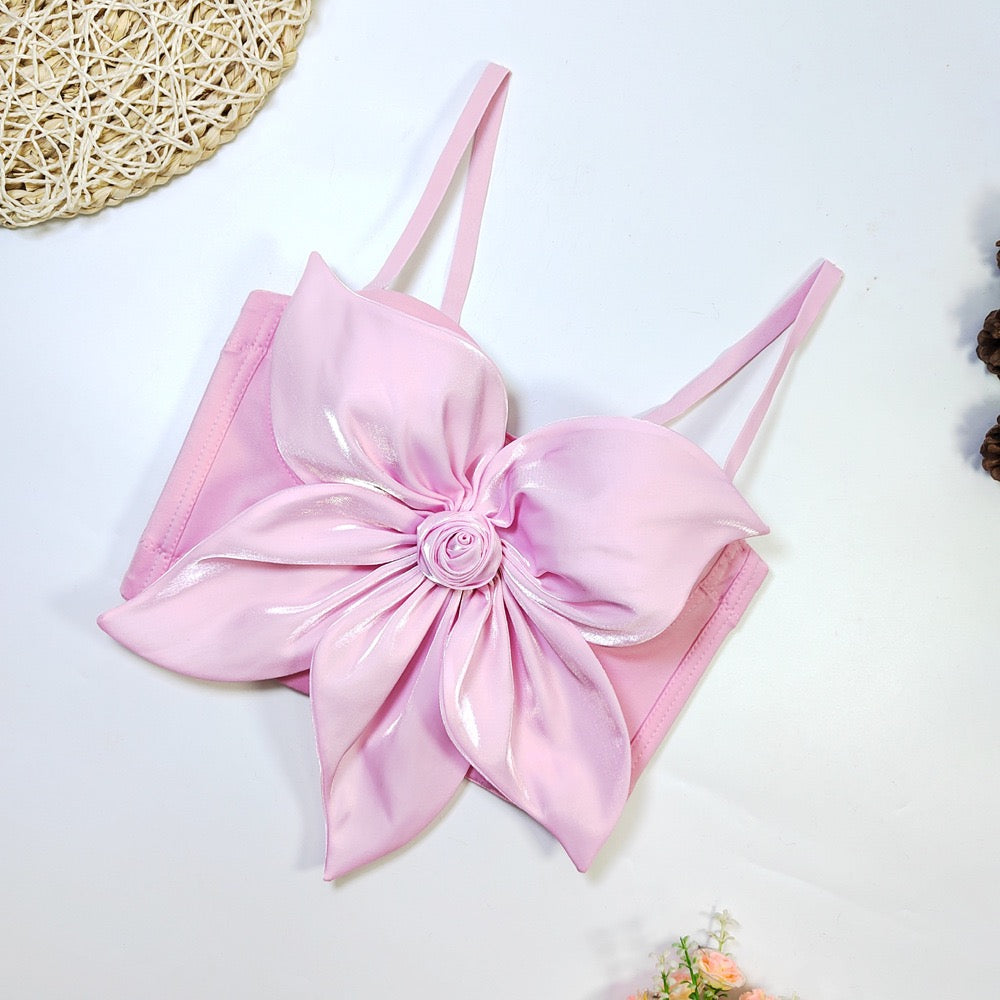 VE009Y Elegant Tube Top with 3D Bow & Floral Embellishments