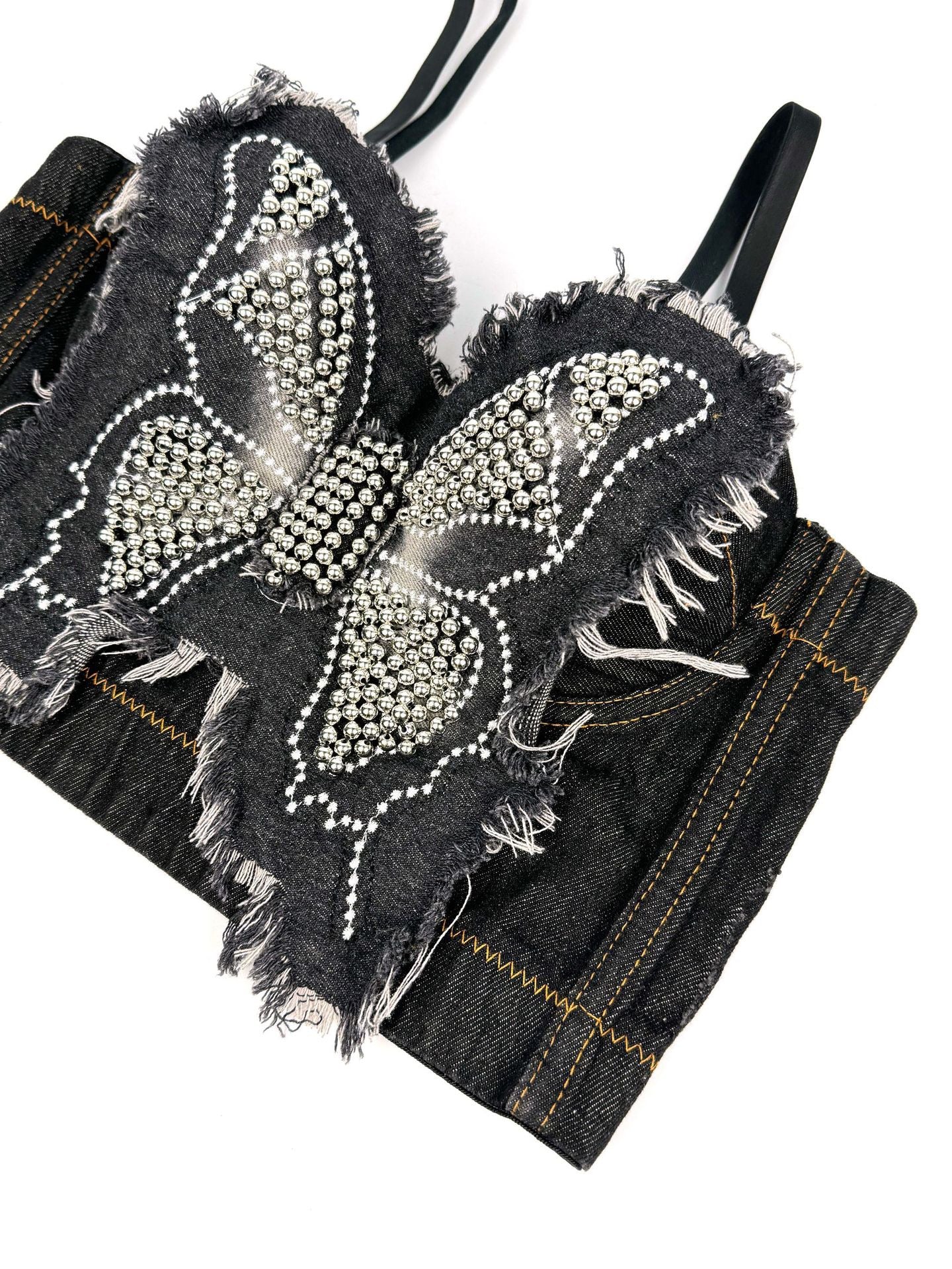 VE004 Chic Butterfly Beaded Corset-Style Tube Top