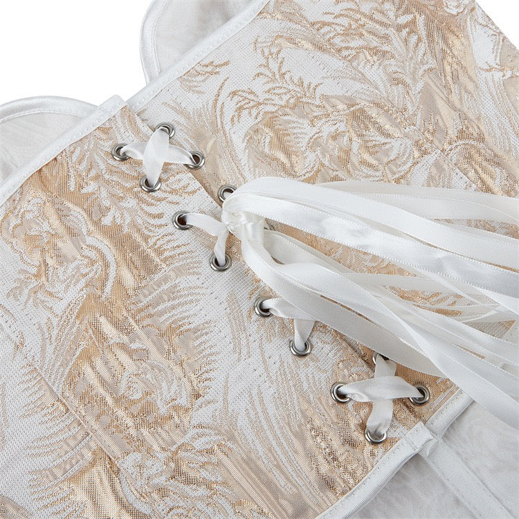 VE14 Strapless Gold Print Corset Top with Shaping Support