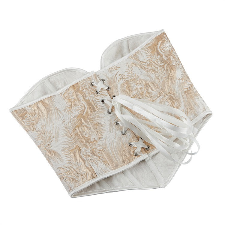 VE14 Strapless Gold Print Corset Top with Shaping Support