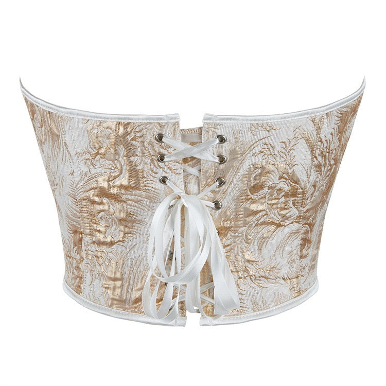 VE14 Strapless Gold Print Corset Top with Shaping Support