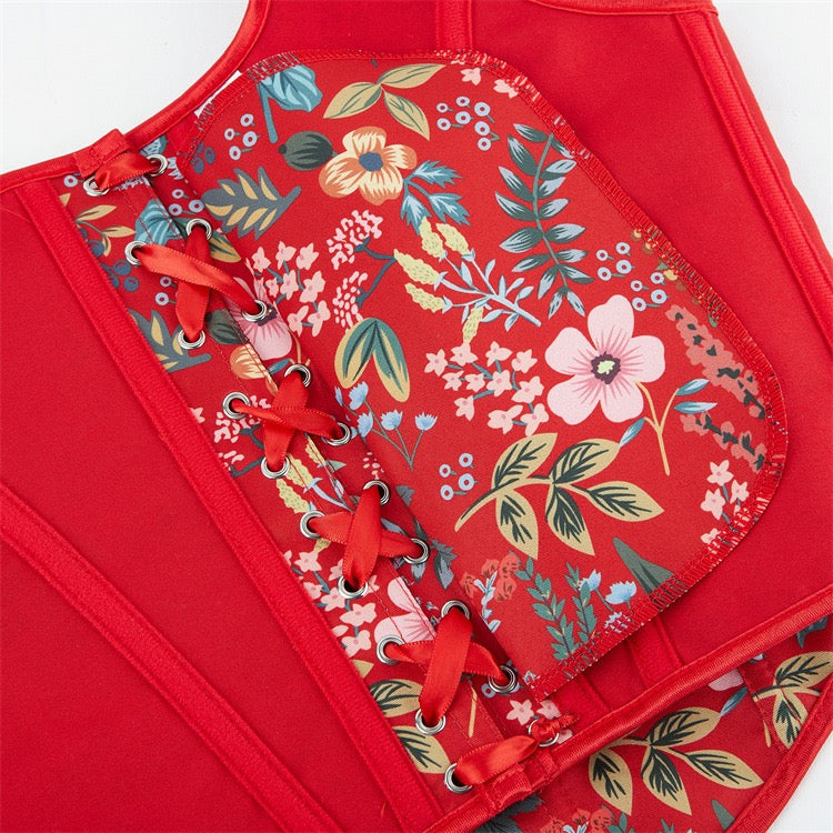 VE17 Black Floral Tube Top with Adjustable Tie Straps