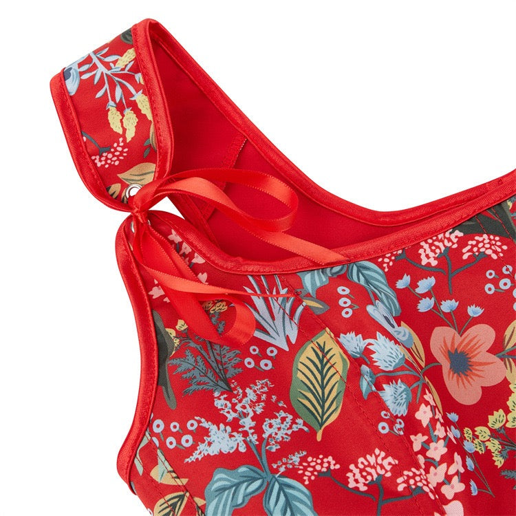 VE17 Black Floral Tube Top with Adjustable Tie Straps