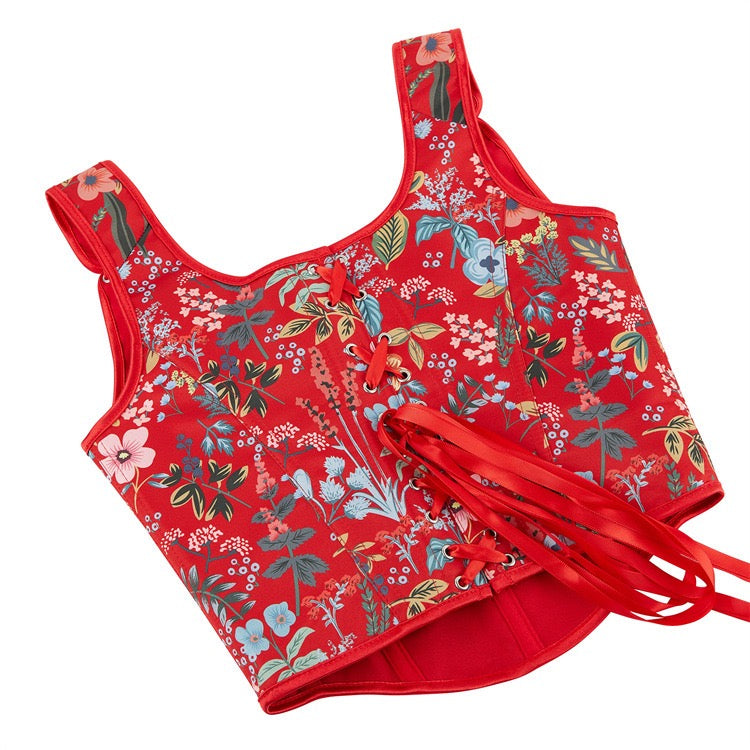 VE17 Black Floral Tube Top with Adjustable Tie Straps