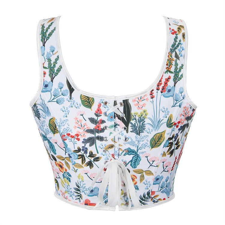 VE17 Black Floral Tube Top with Adjustable Tie Straps