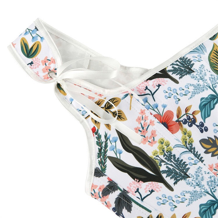 VE17 Black Floral Tube Top with Adjustable Tie Straps