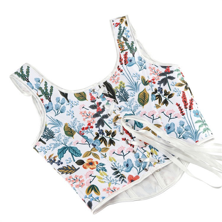 VE17 Black Floral Tube Top with Adjustable Tie Straps