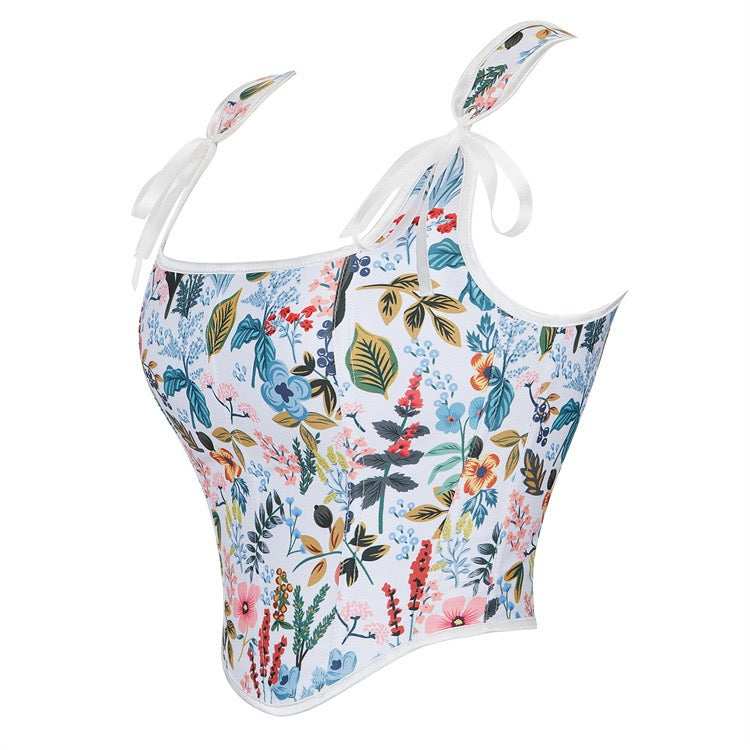 VE17 Black Floral Tube Top with Adjustable Tie Straps