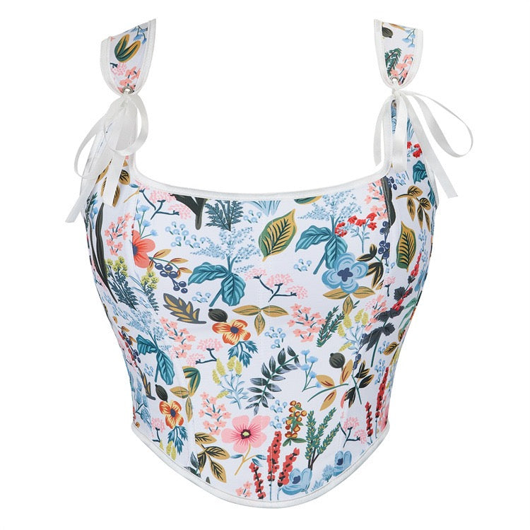 VE17 Black Floral Tube Top with Adjustable Tie Straps