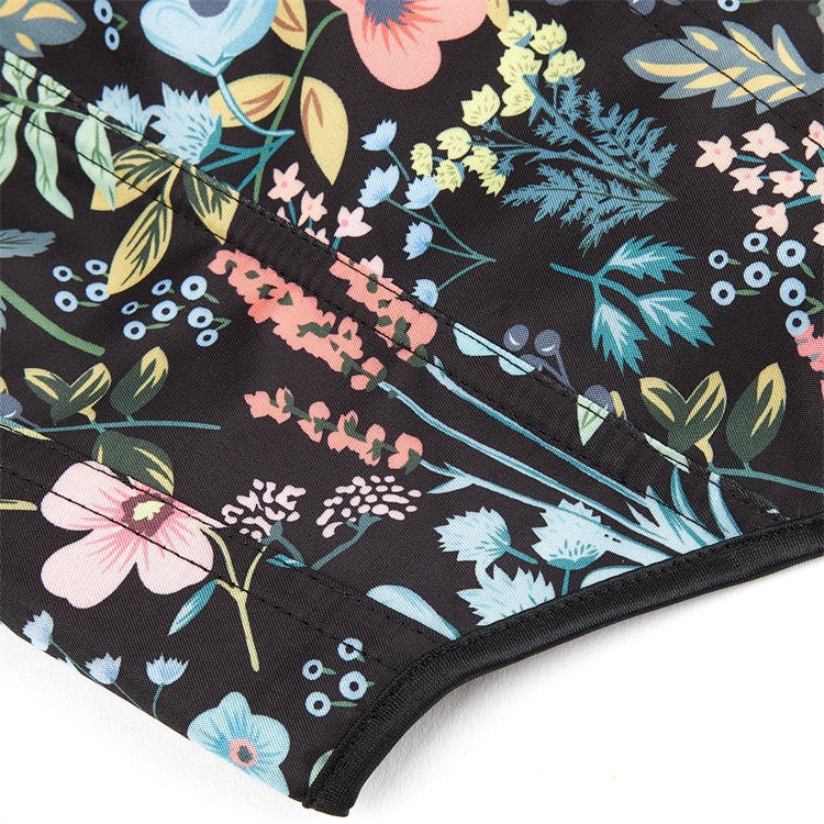 VE17 Black Floral Tube Top with Adjustable Tie Straps