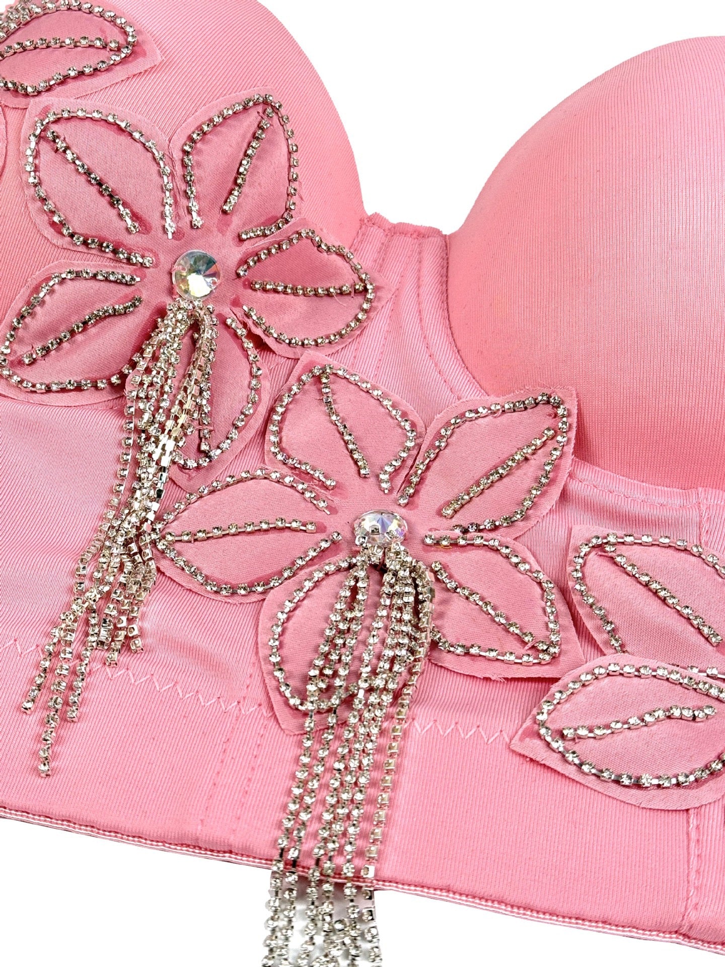 VE19Y Rhinestone Tassel Fishbone Corset Top ¨C Dazzle Pink