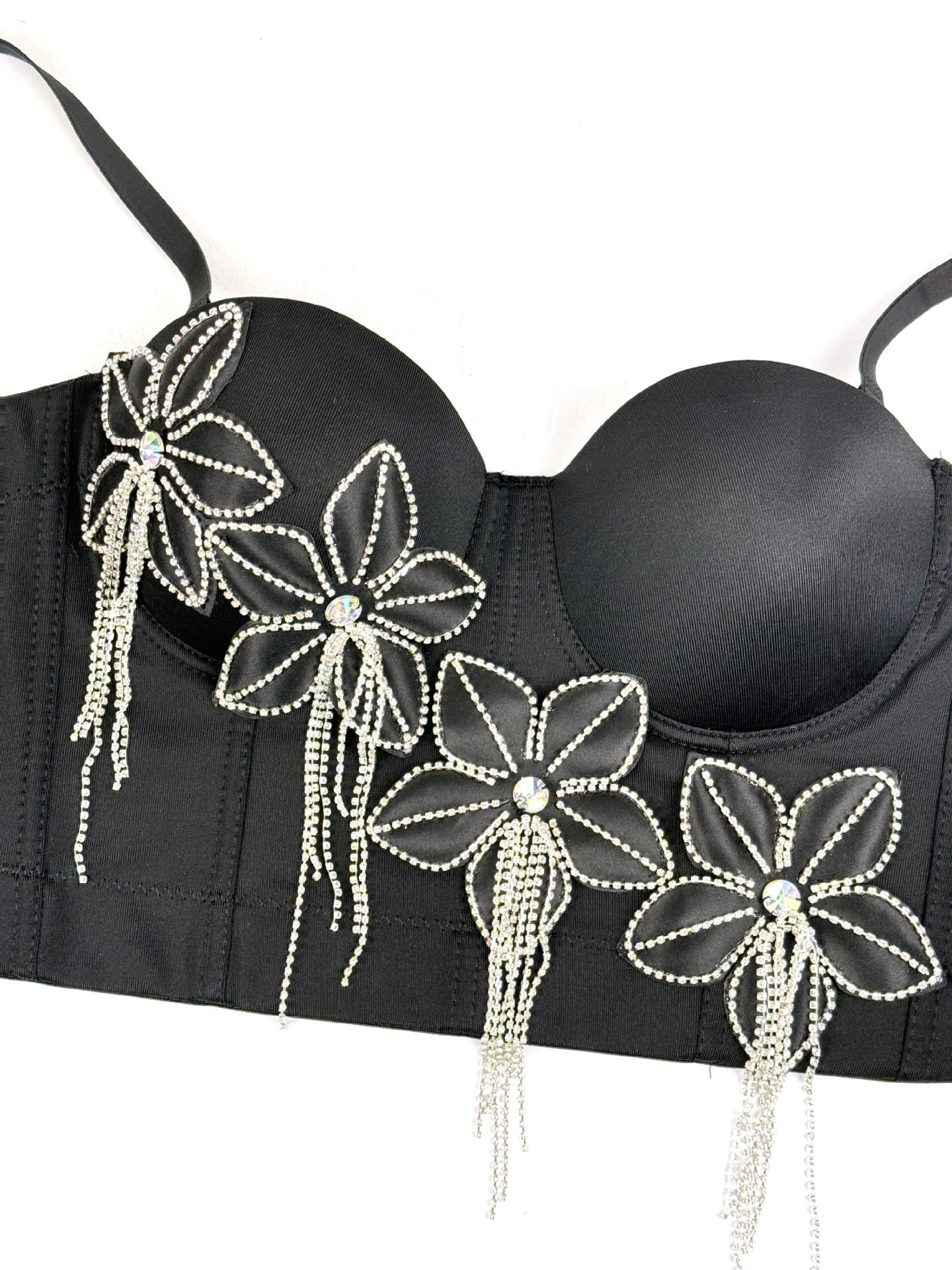 VE19Y Rhinestone Tassel Fishbone Corset Top ¨C Dazzle Pink