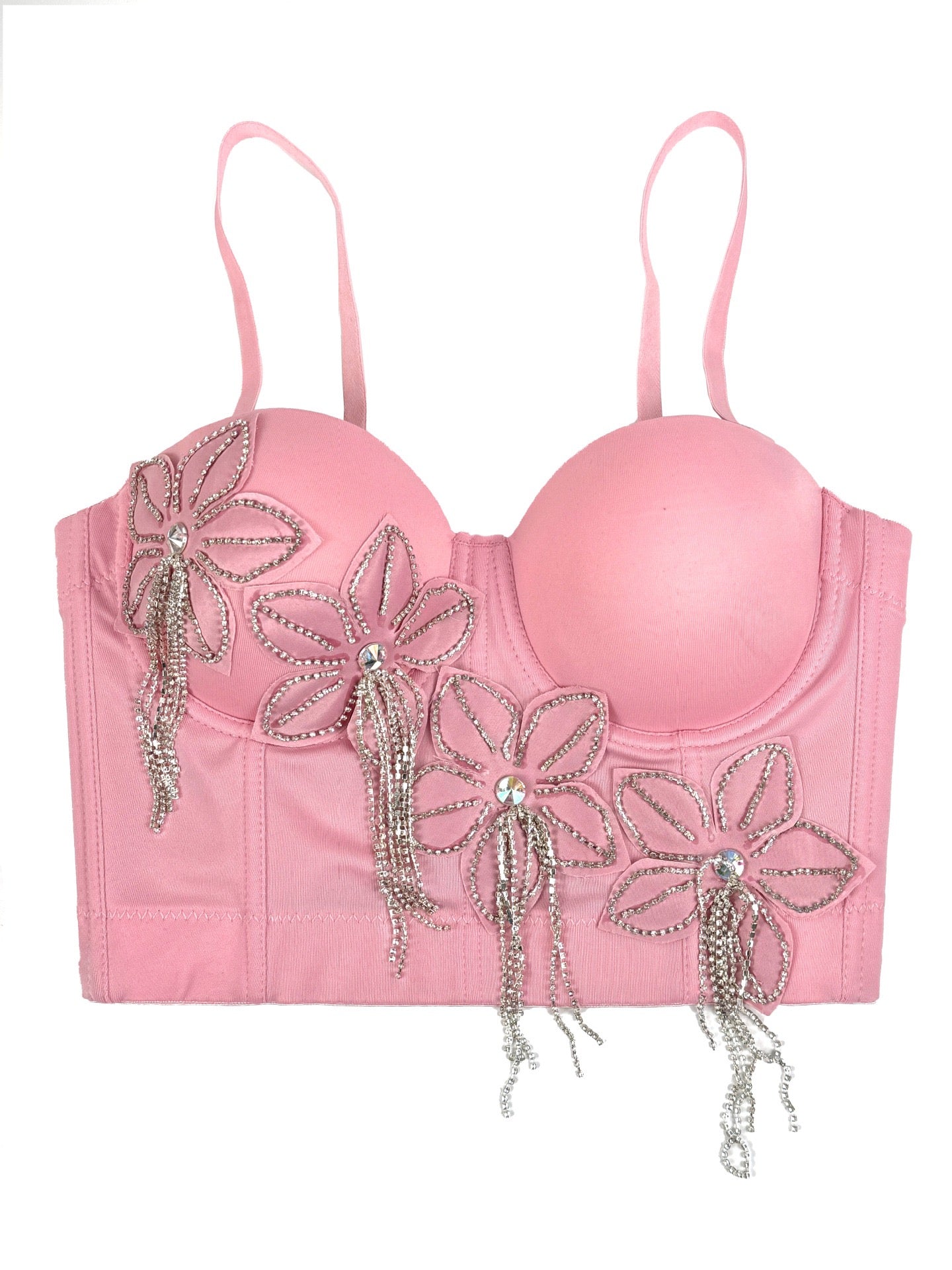 VE19Y Rhinestone Tassel Fishbone Corset Top ¨C Dazzle Pink