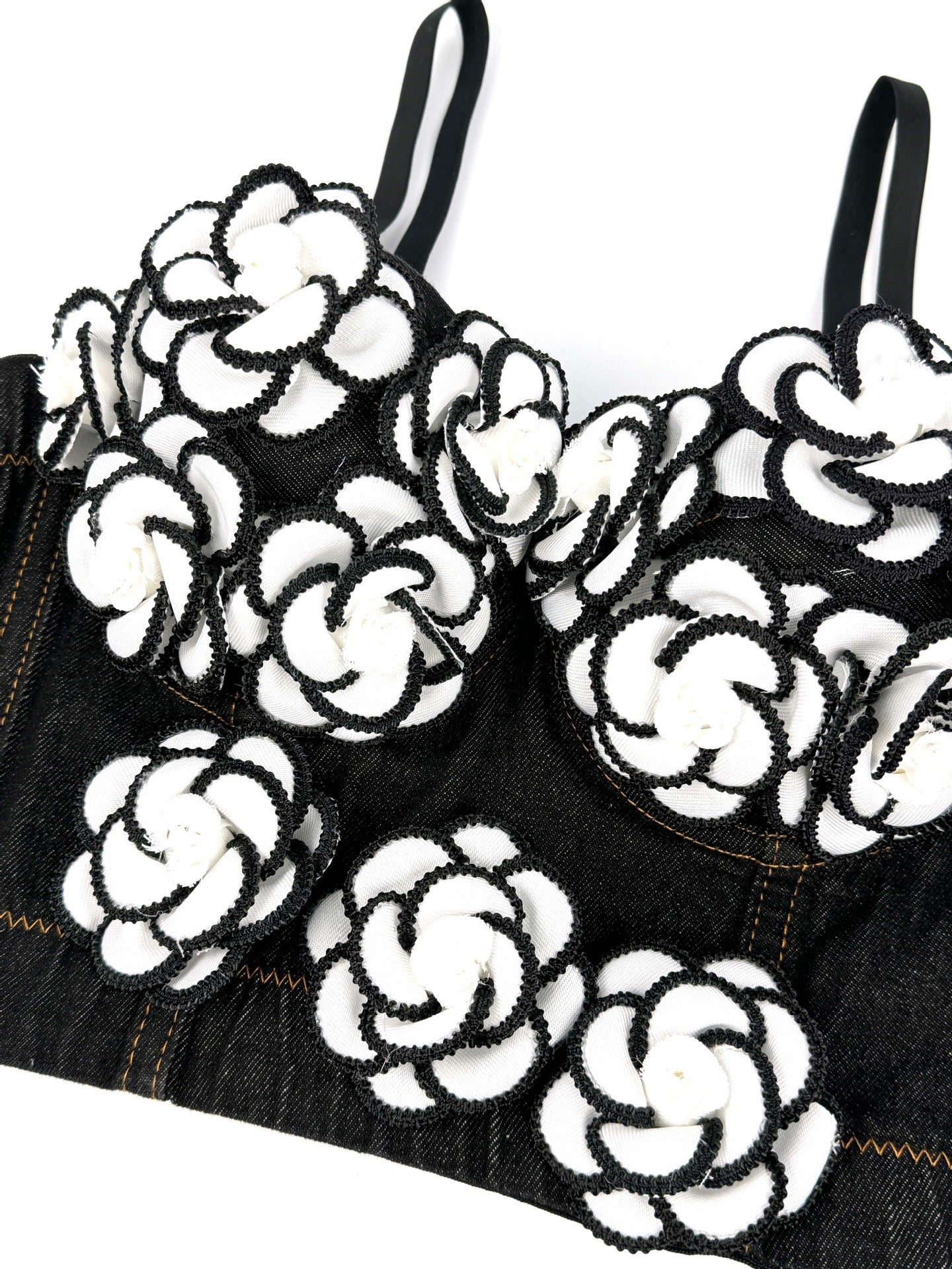 VE20Y Embellished Denim Herringbone Camisole Bra Top