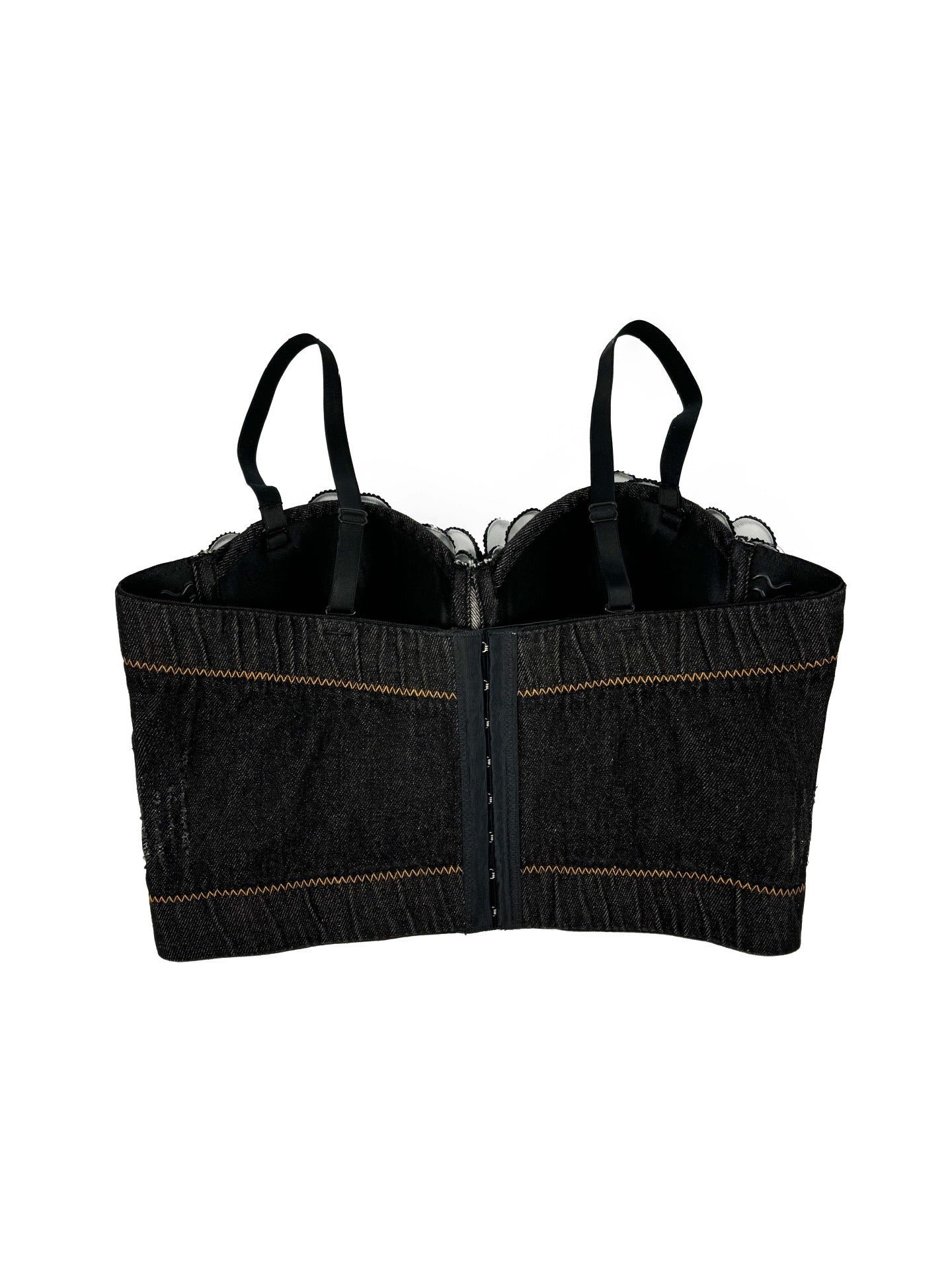 VE20Y Embellished Denim Herringbone Camisole Bra Top