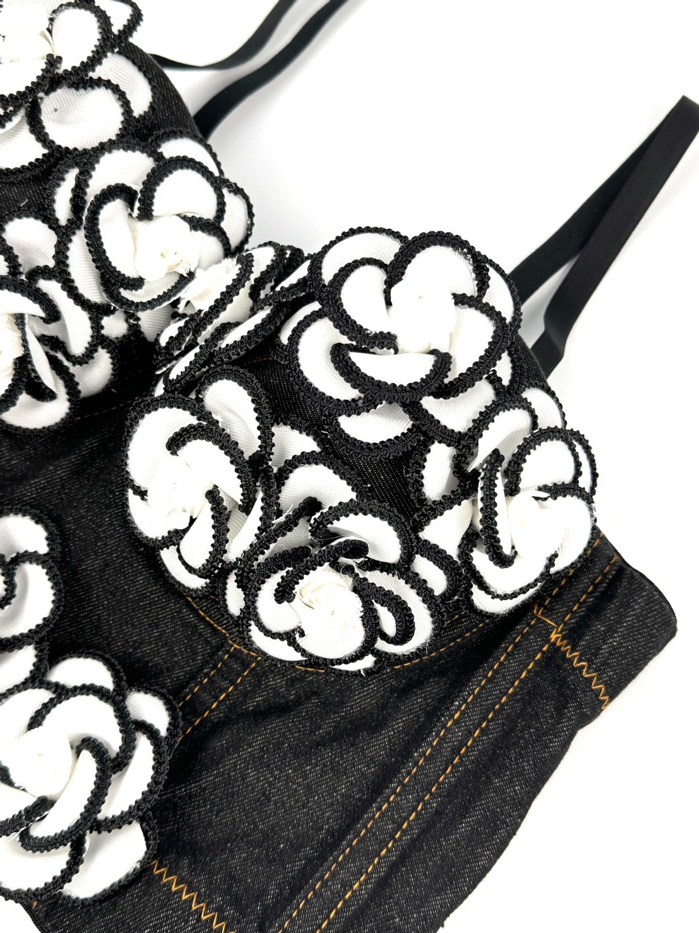 VE20Y Embellished Denim Herringbone Camisole Bra Top