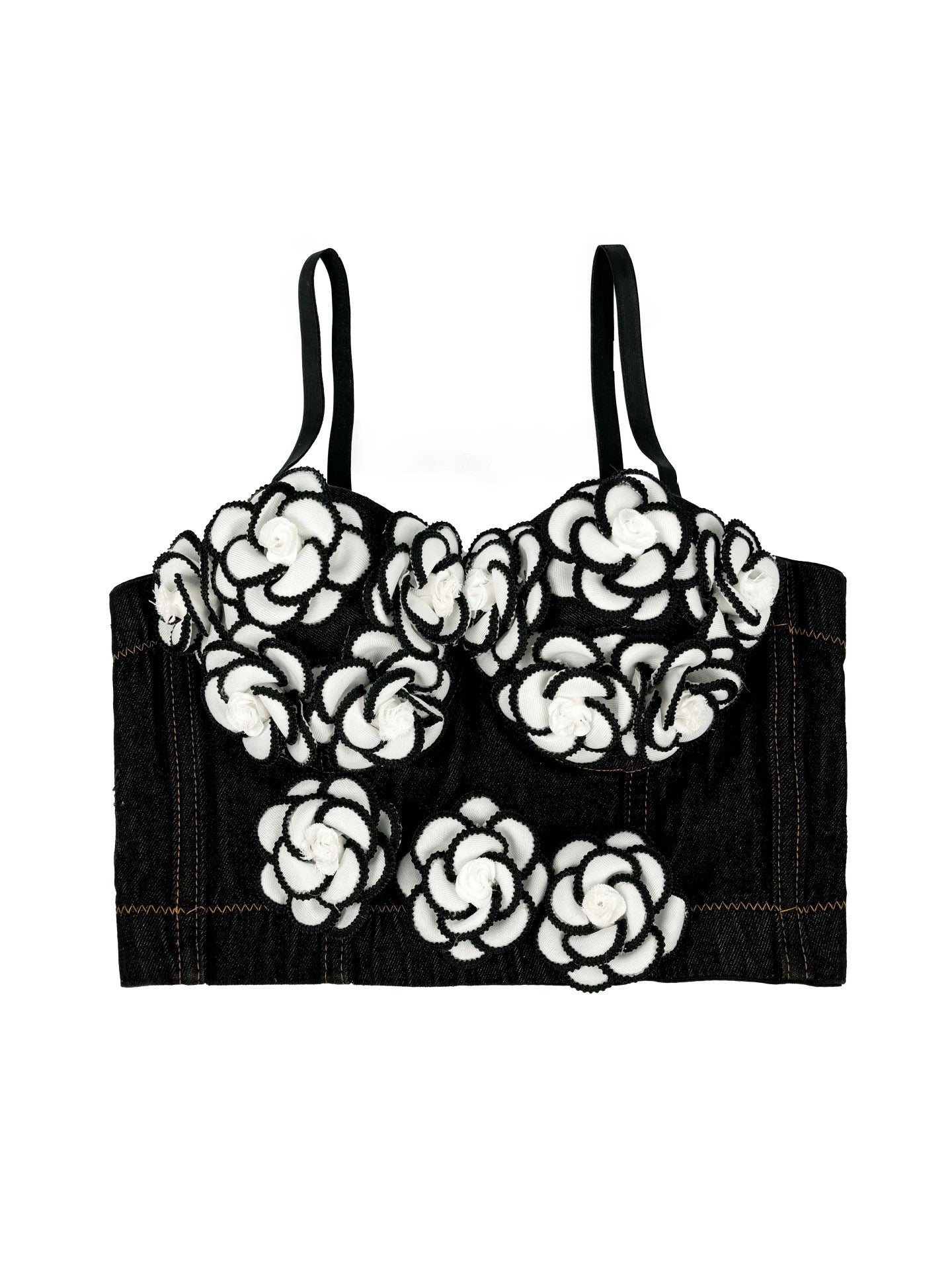 VE20Y Embellished Denim Herringbone Camisole Bra Top