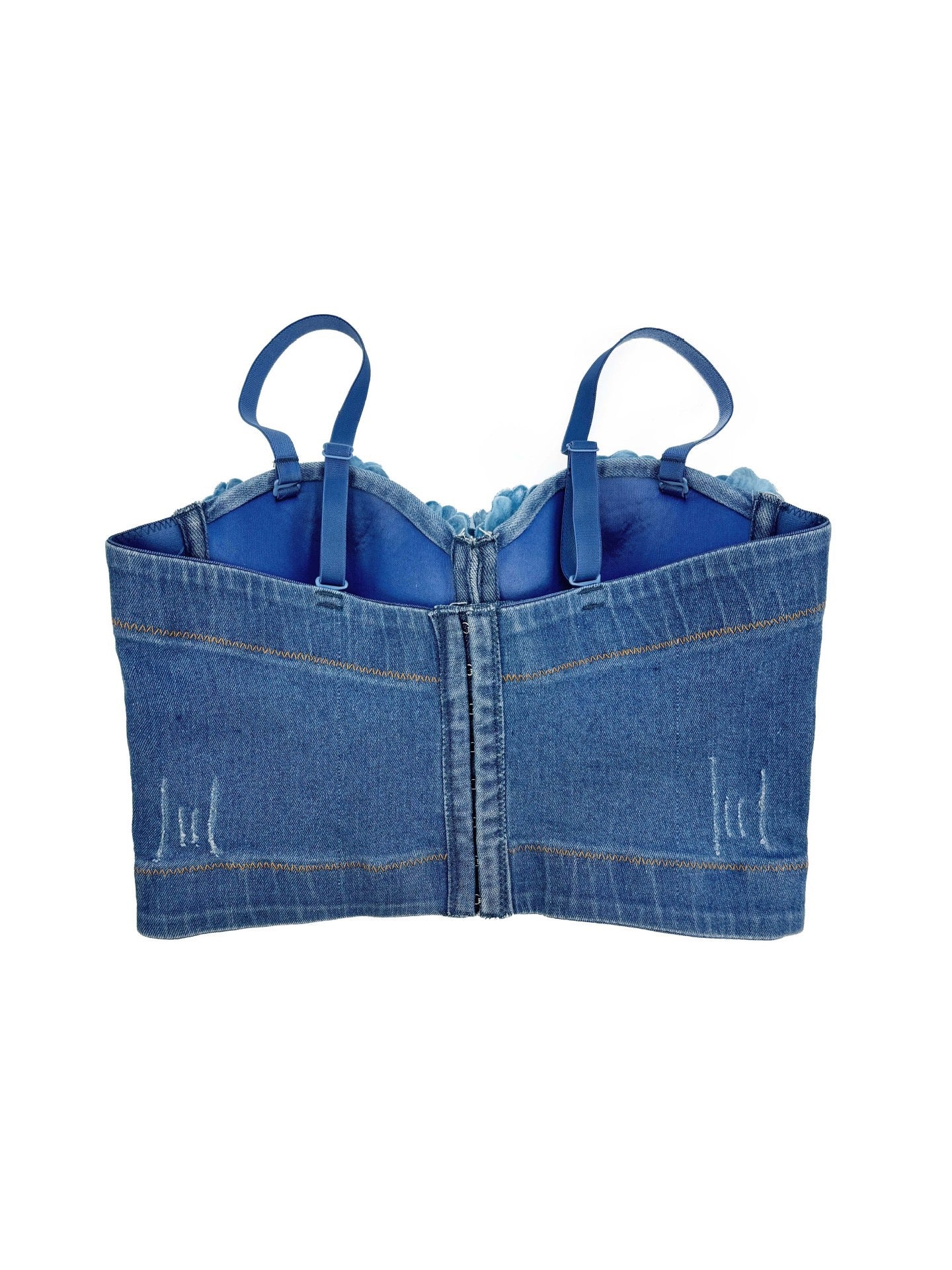 VE20Y Embellished Denim Herringbone Camisole Bra Top