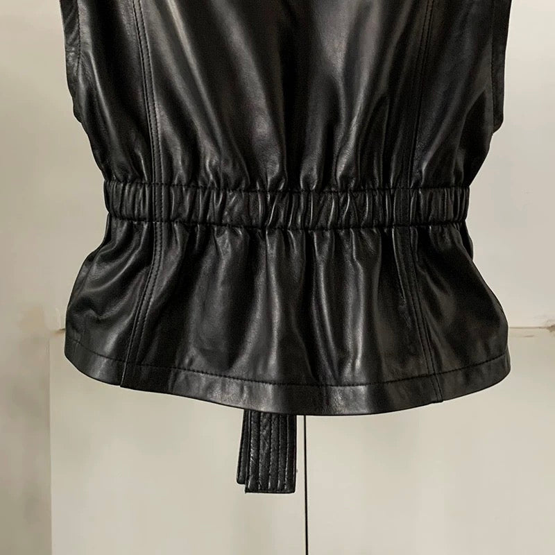 VE26L Pearl-Trimmed Lambskin Vest ¨C Sleeveless & Sculpted