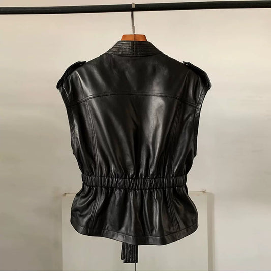 VE26L Pearl-Trimmed Lambskin Vest ¨C Sleeveless & Sculpted