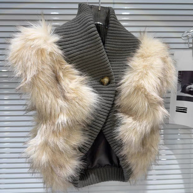 VE21 Eco Faux Fur Knit Vest ¨C Street Style Winter Layer