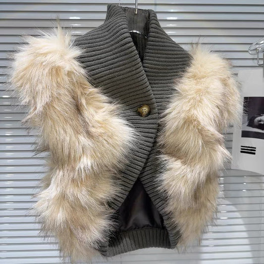 VE21 Eco Faux Fur Knit Vest ¨C Street Style Winter Layer