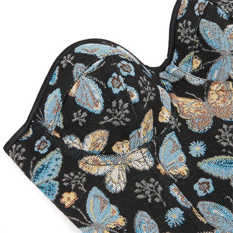 VE16Y Butterfly Print Tube Top with Push-Up Shaping Design