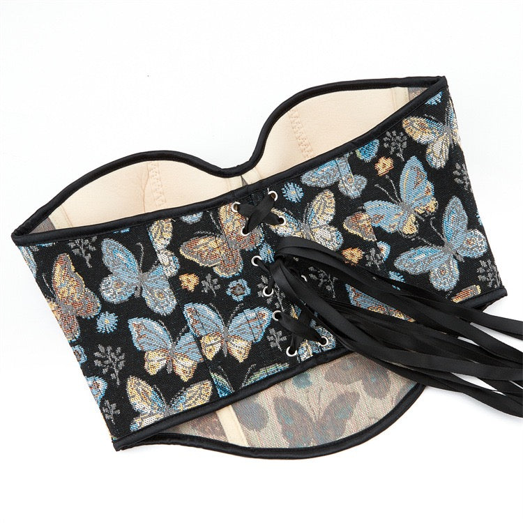 VE16Y Butterfly Print Tube Top with Push-Up Shaping Design